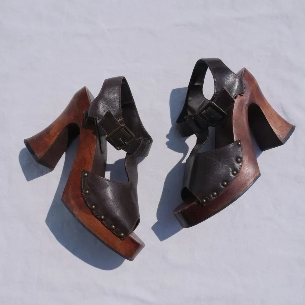 1990s/y2k‎ Wood Soled Bongo Platform Sandals US Size 7.5